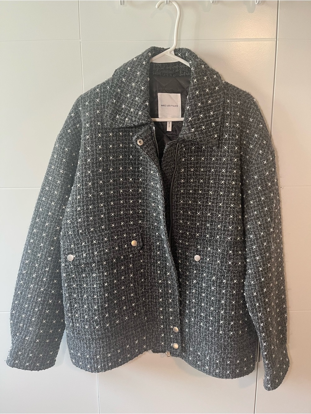 NWT Avec Les Filles Women’s Pearl Embellished Aviator Jacket Large